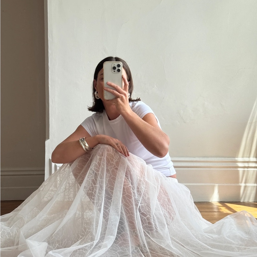Vintage Bridal Sheer Organza Webbed Lace Bridal Skirt - Picture 3 of 9